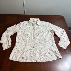 VTG Cream Abstract Swirl Button Up Blouse 90s Minimalist XL